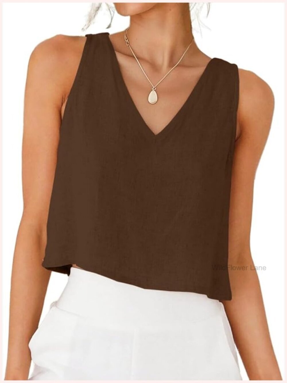 V Neck Cropped Linen Tank Top Sleeveless Blouse
